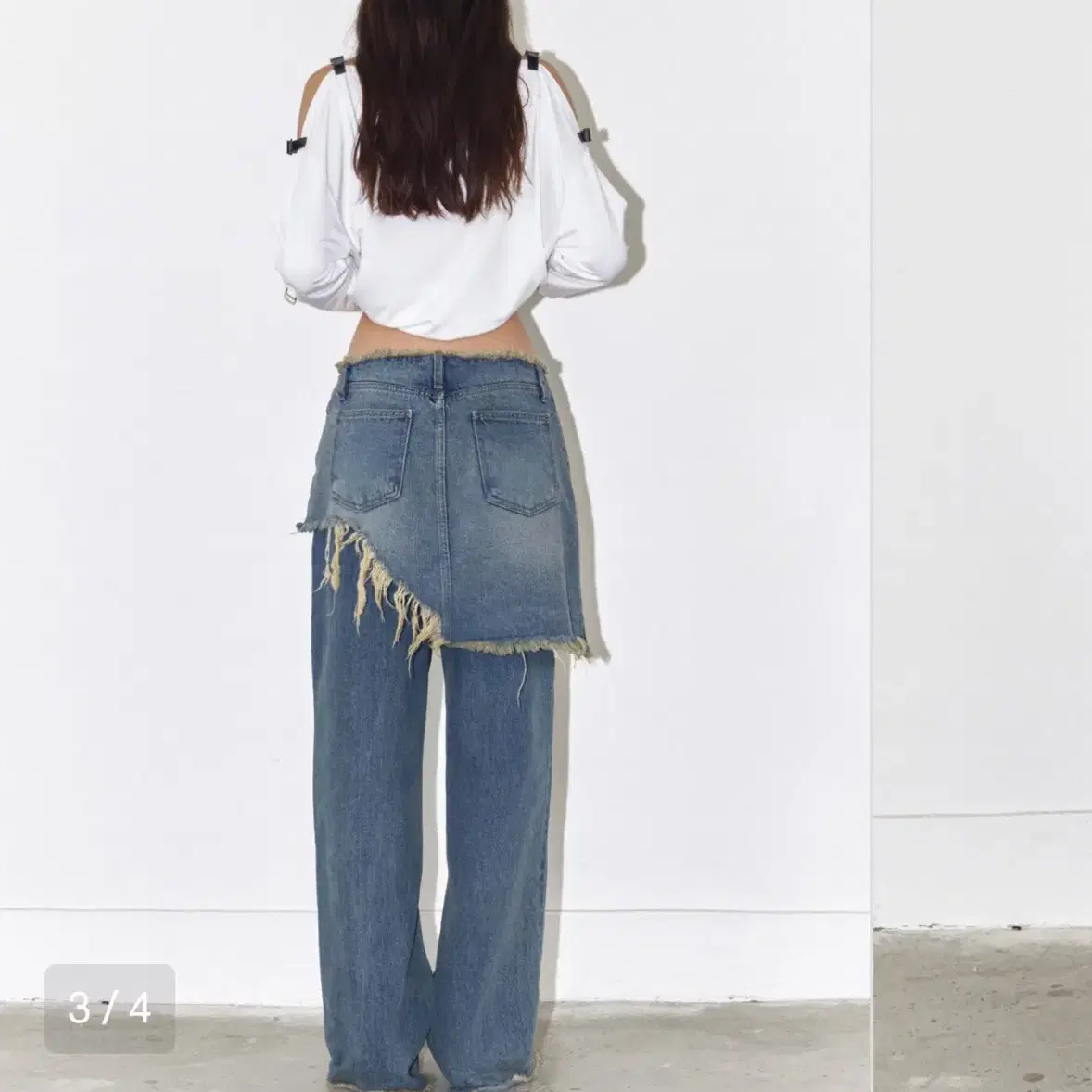 폴리수엠 Layered Skirt With Frayed Jeans