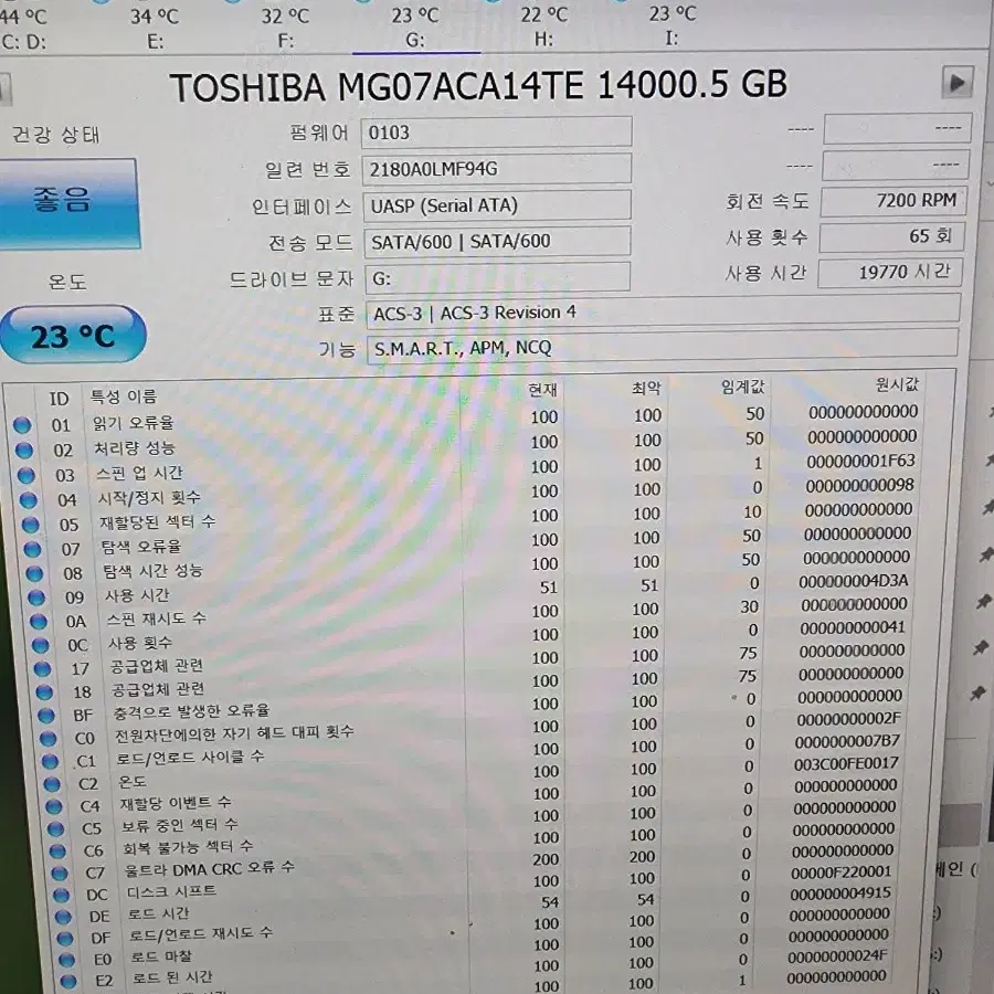 도시바 (MGO74CA14TE) 14TB(테라) 하드