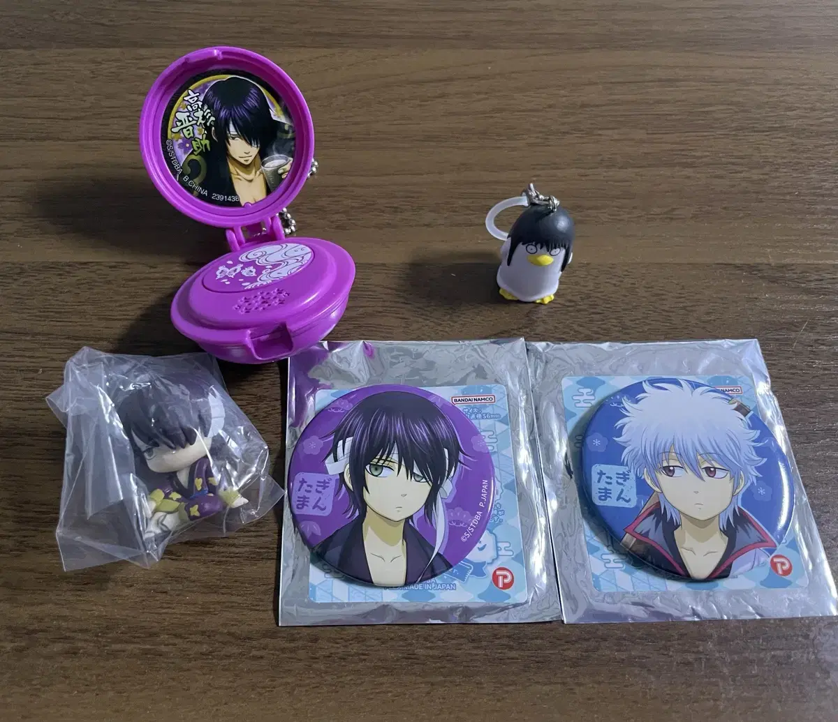 Gintama Gone Small Badge Voice Keyring Machiboke Mejirushi Gintoki Takasugi