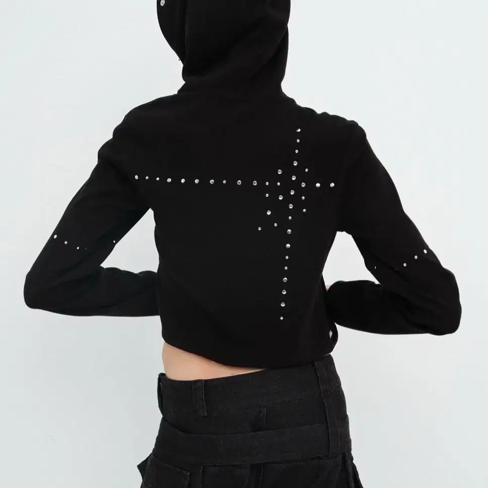 cerric BEADS WRAP HOOD CARDIGAN / BLACK