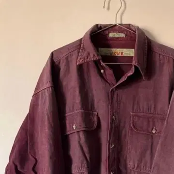 80s WKJR 버건디 플란넬 셔츠 구제 의류 빈티지