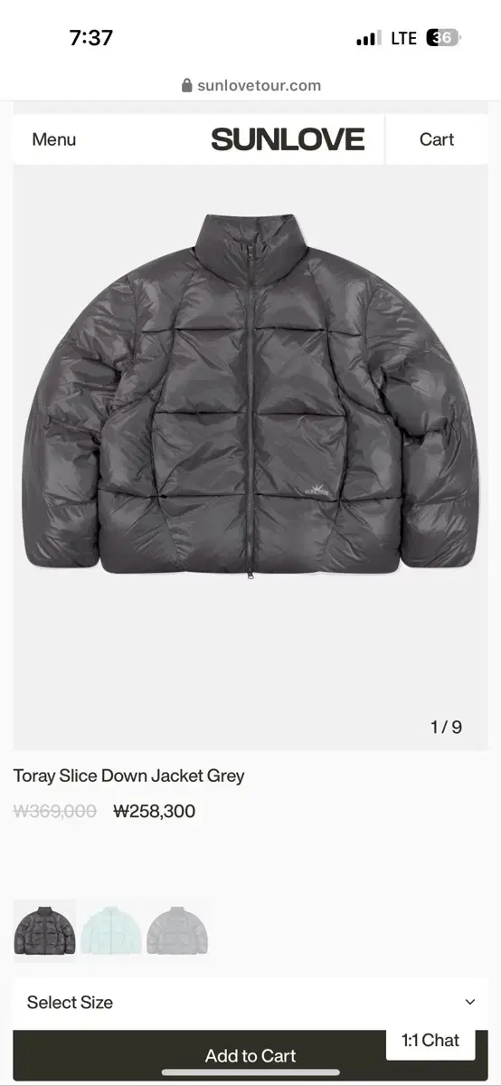 썬러브 Toray slice down jacket grey