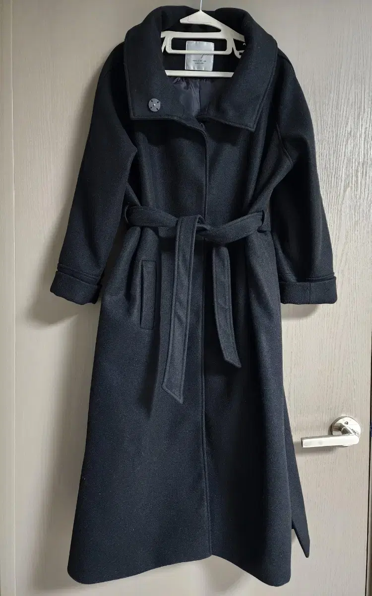 Black coat overcoat long coat big size winter coat belted coat boxy fit coat(55~88)