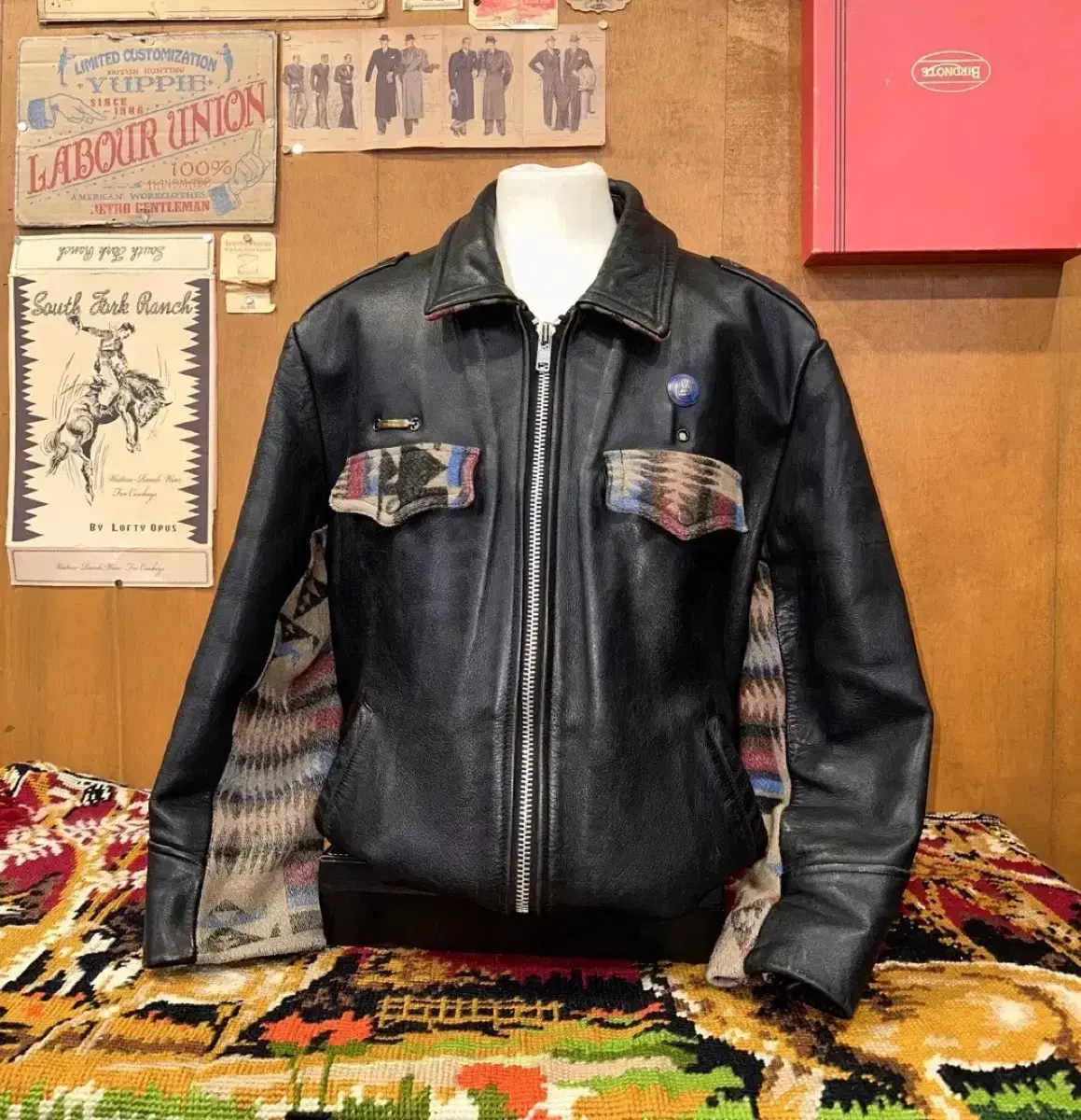 121/(L-XL) Workwear Vintage Amekazi Leather Jacket Leather Jacket Bomber Jacket