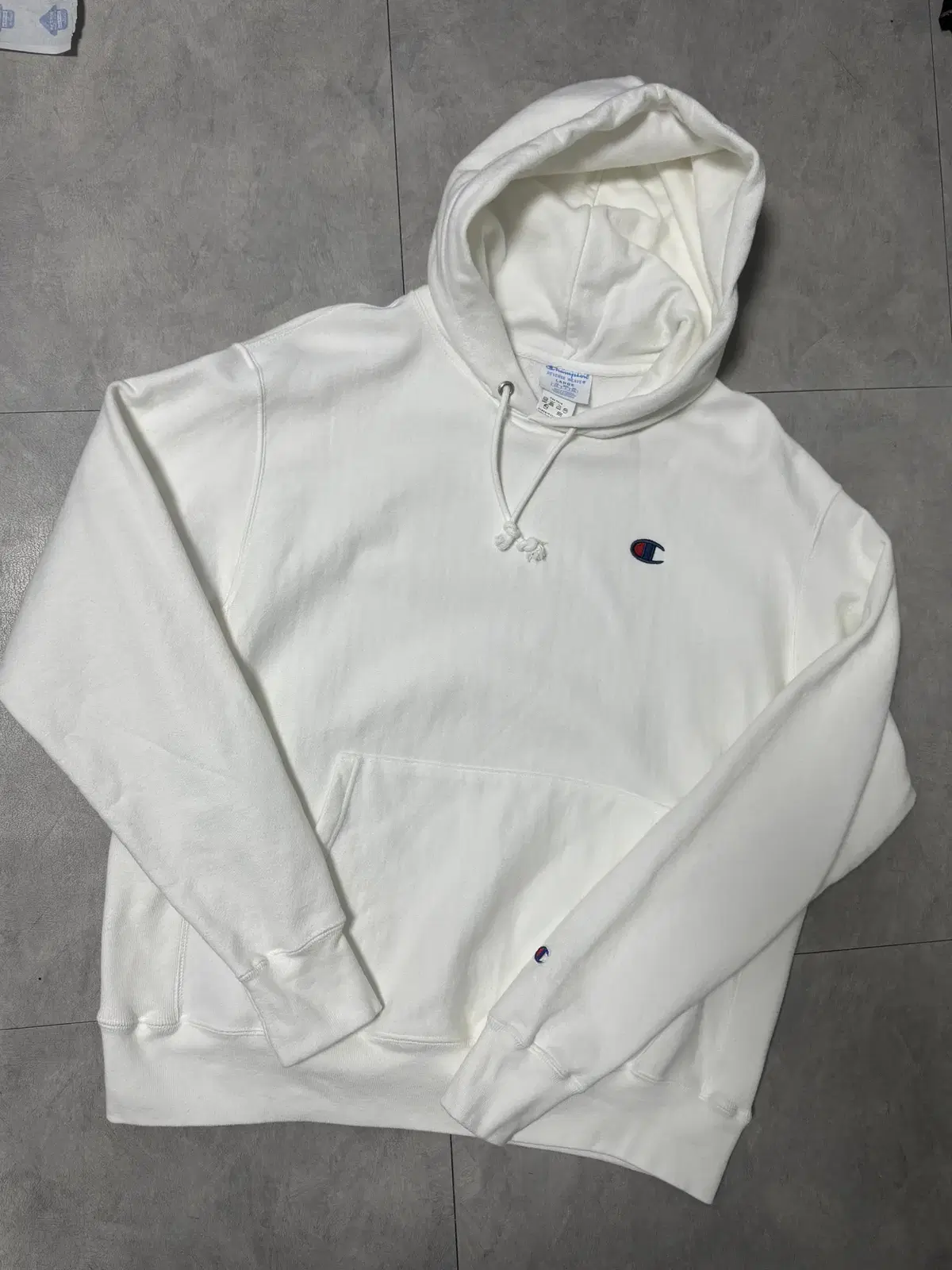 Champion Reverse Weave Brushed White Hoodie L