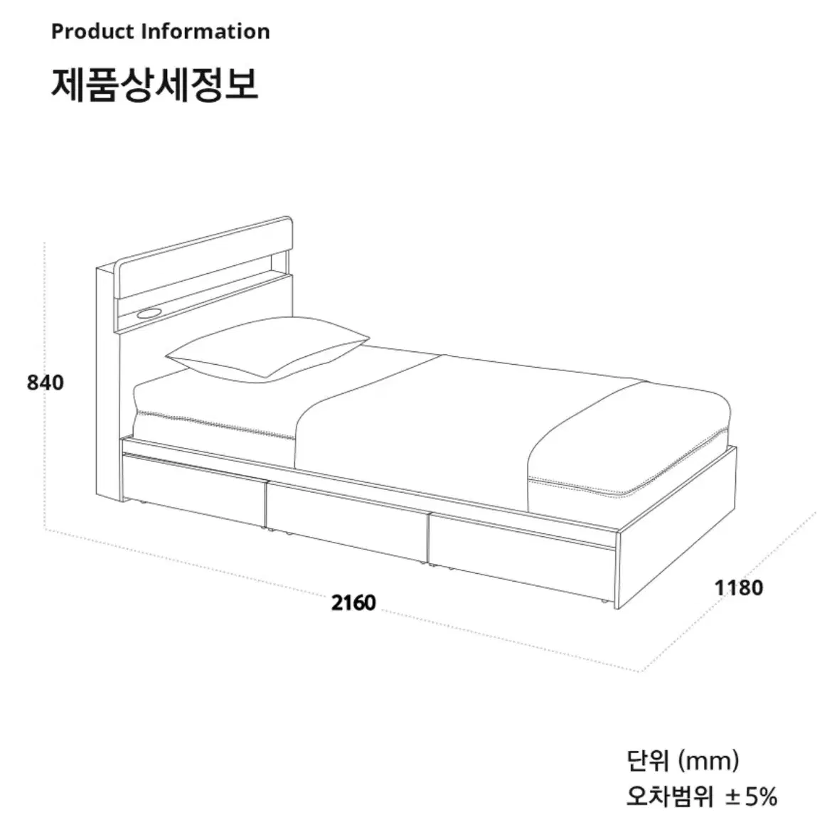 3단수납 침대 프레임 매트리스(슈퍼싱글)