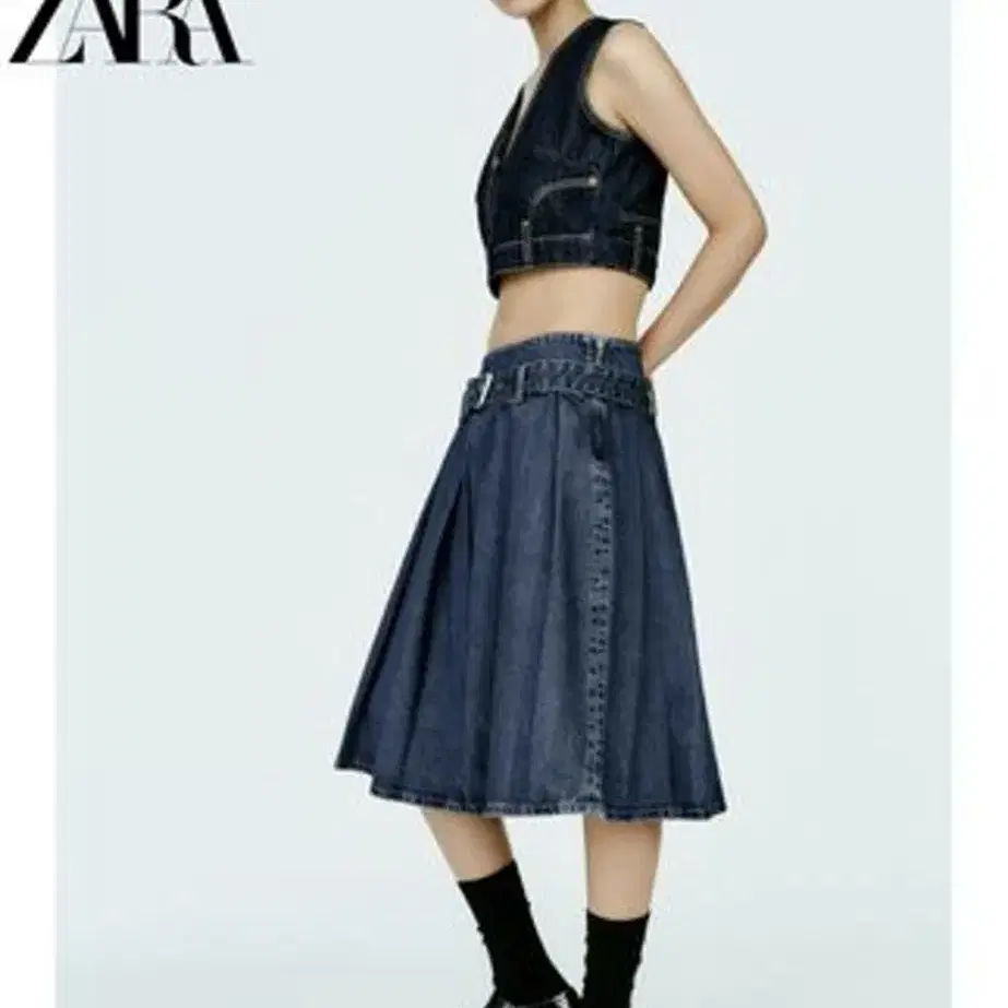 ZARA 자라 여자 TRF 와이드 플리츠 데님 스커트