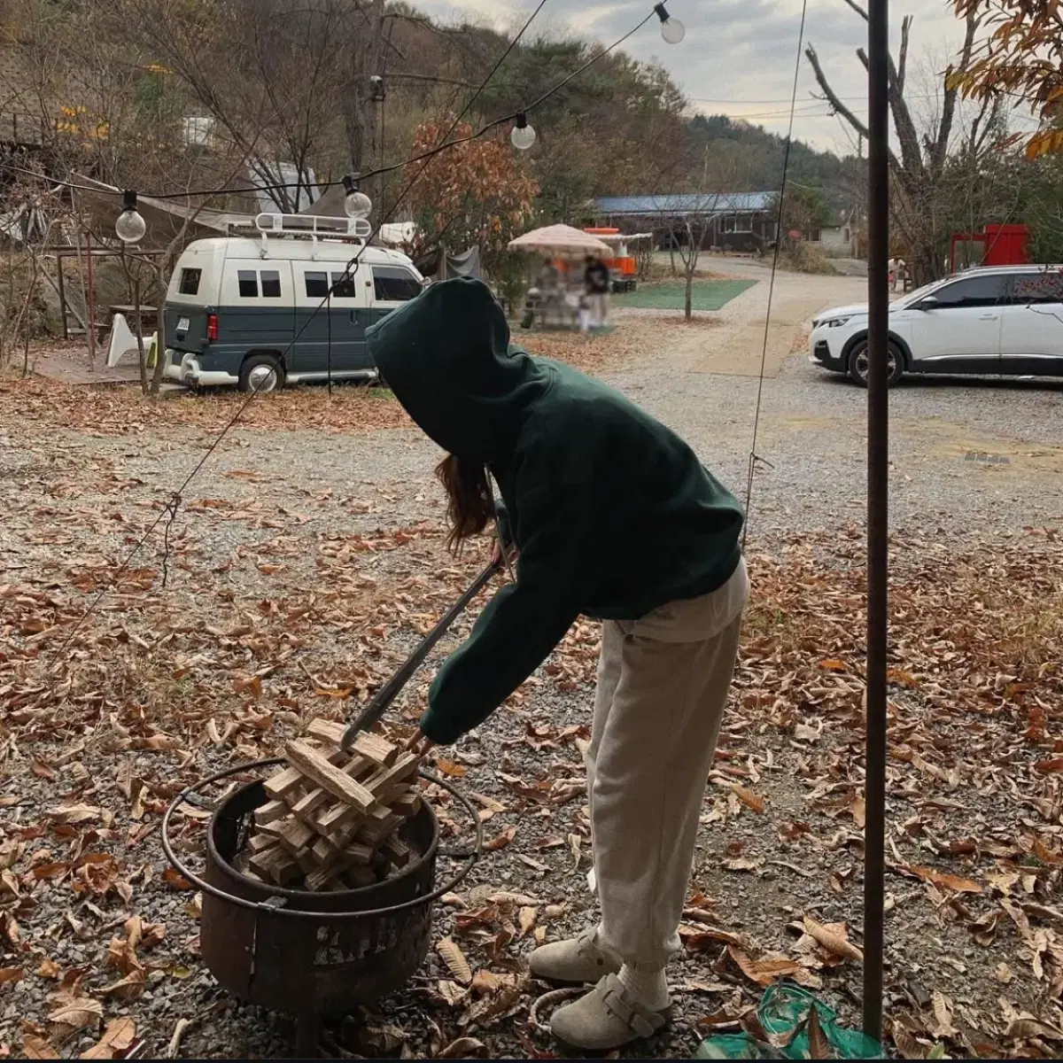 필링스 기모 단추오버후드 그린 새상품