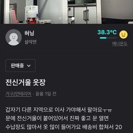 전신거울 옷장 팝니다