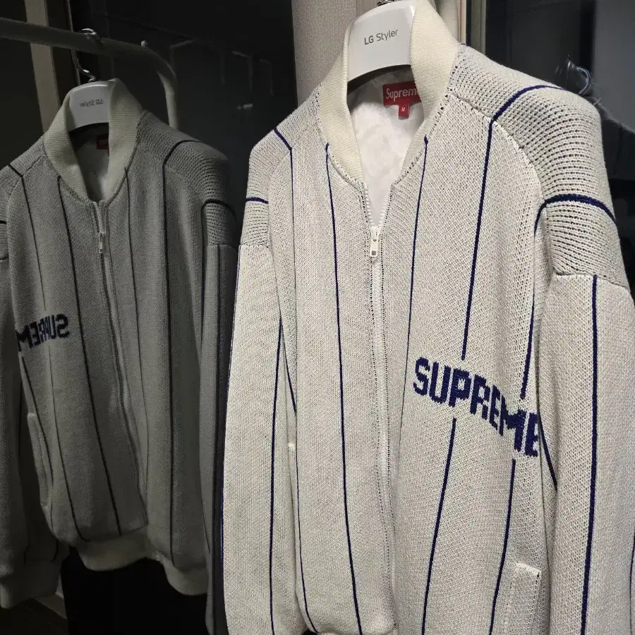 Supreme Pinstripe Varsity Zip Up Sweater