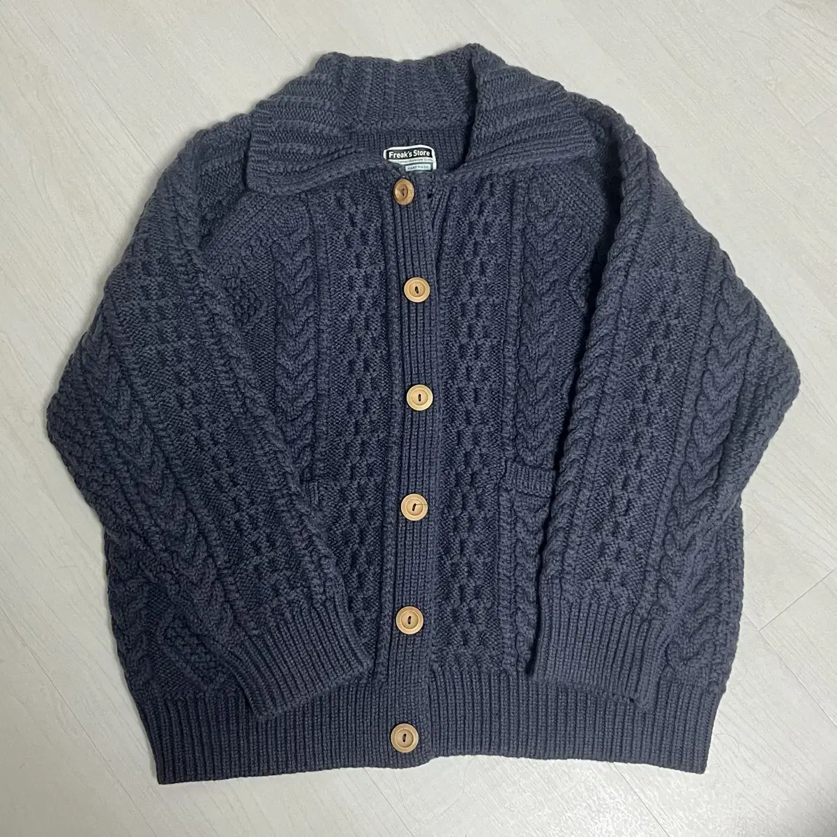 Vintage Navy Fisherman's Wool Knit Pretzel Cardigan