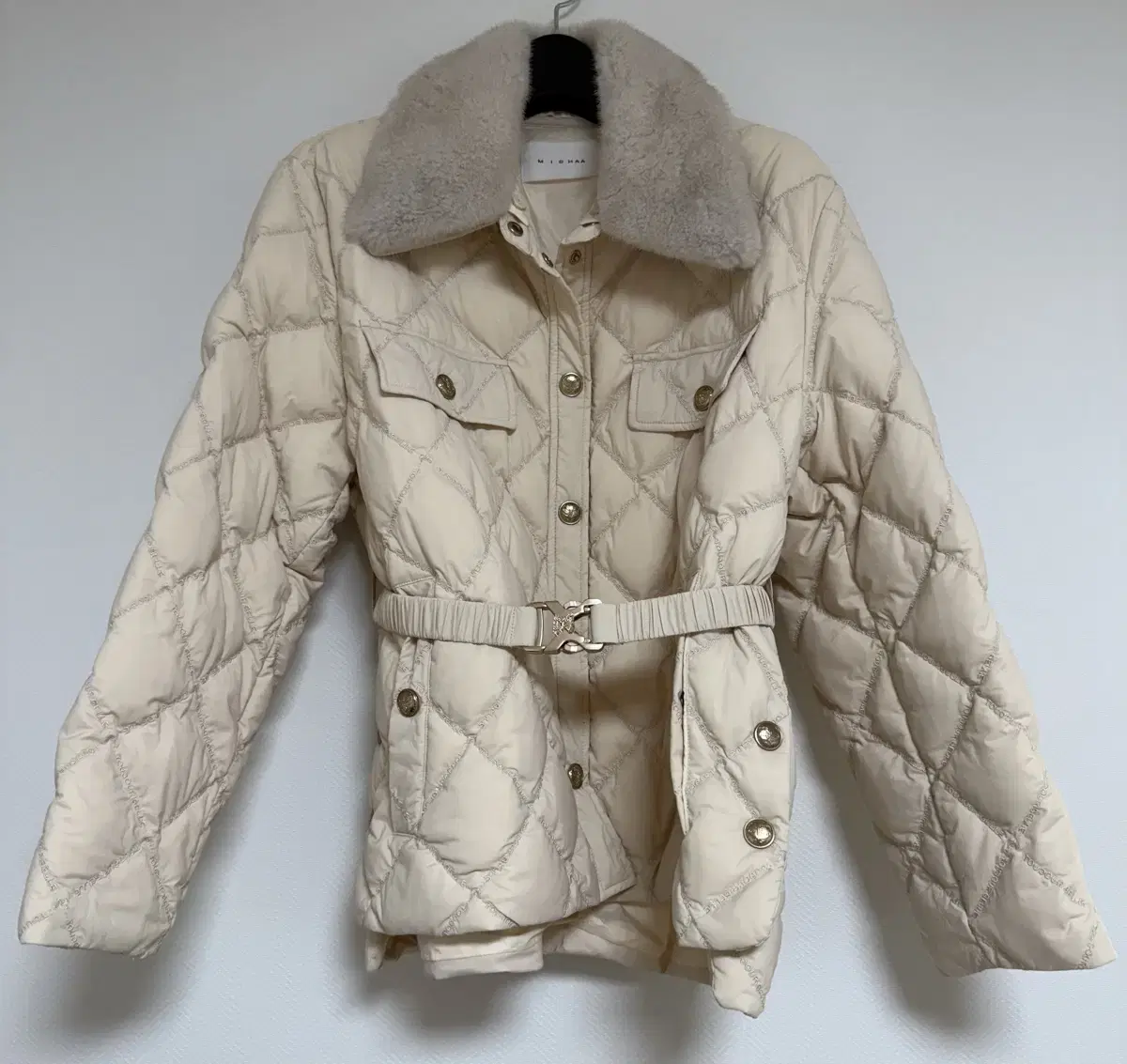 Misha mink belted puffer