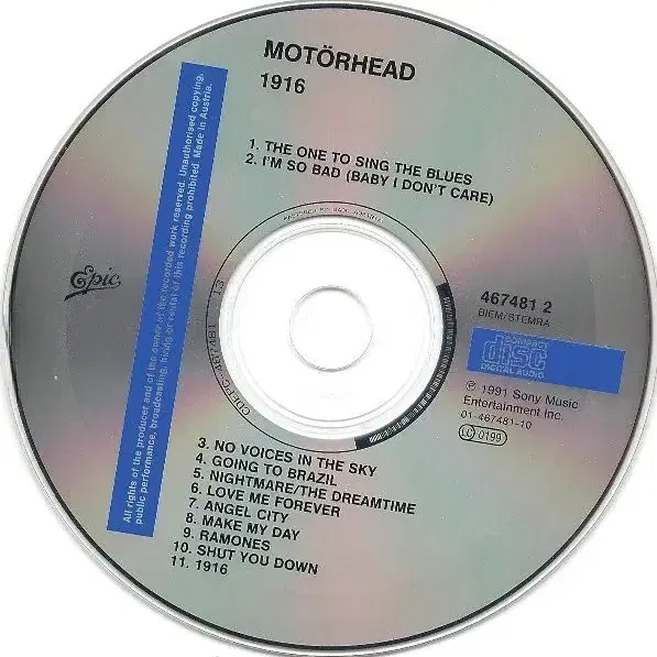 Motorhead - 1916 (CD) 유럽반 초판 민트급