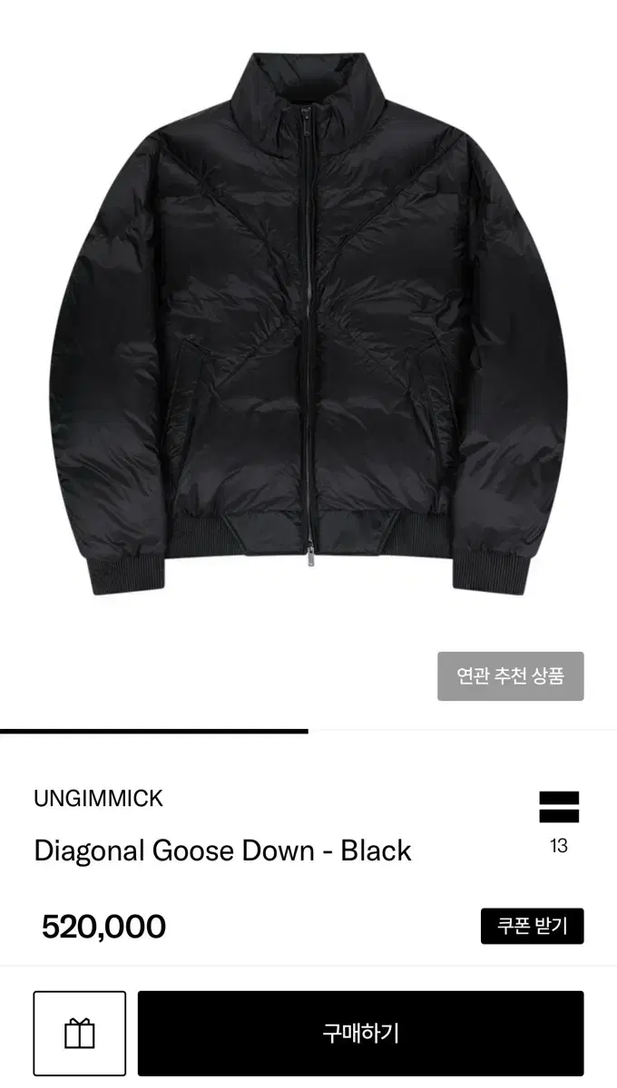 언지미크 Diagonal Goose Down - Black M