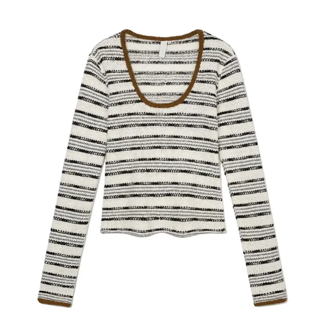 기준 Striped U-Neck Knit White Stripe