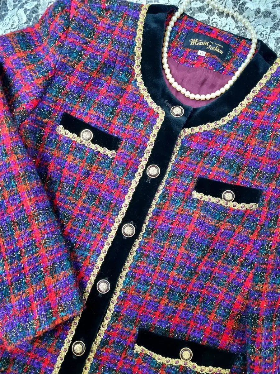 Wool Silk Velvet Keum Trimmed Boucle Tweed Jacket