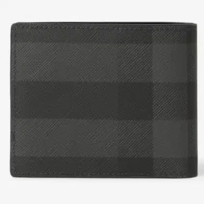 Burberry Charcoal Plaid Leather Trifold