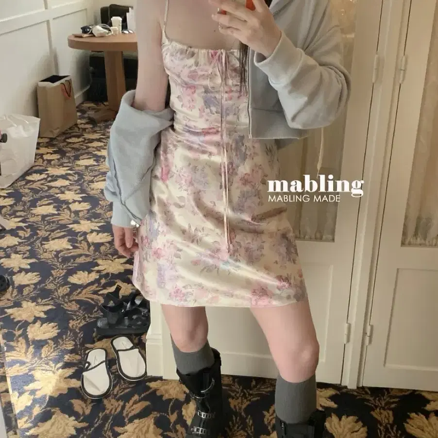 마블링 mabling 플라워 실크 드레스 flower silk dress