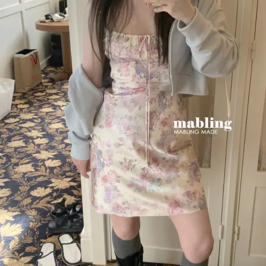 마블링 mabling 플라워 실크 드레스 flower silk dress