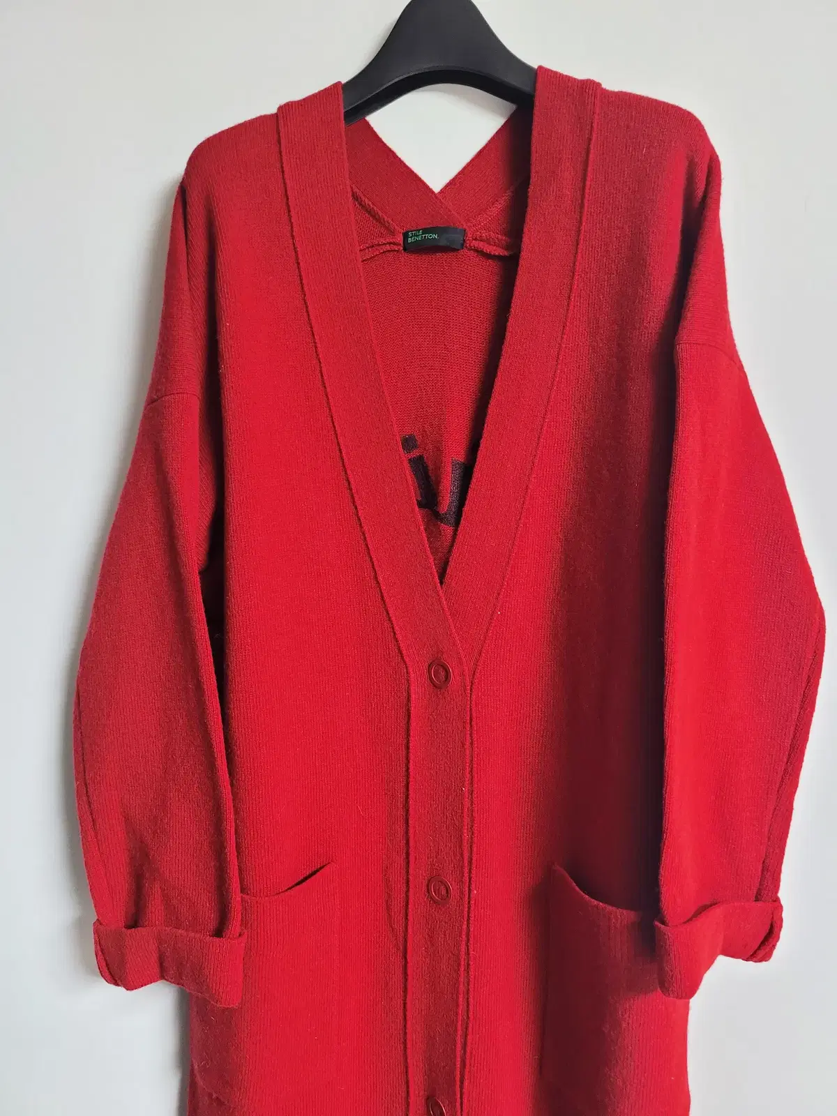 Benetton Red Long Wool Knit Cardigan Paul1096