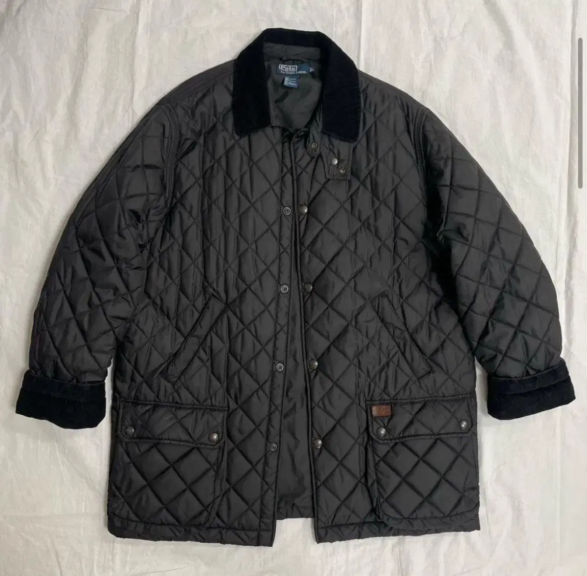 Genuine Polo Ralph Lauren Black Quilted Jacket Corduroy Quilted Padded Coat