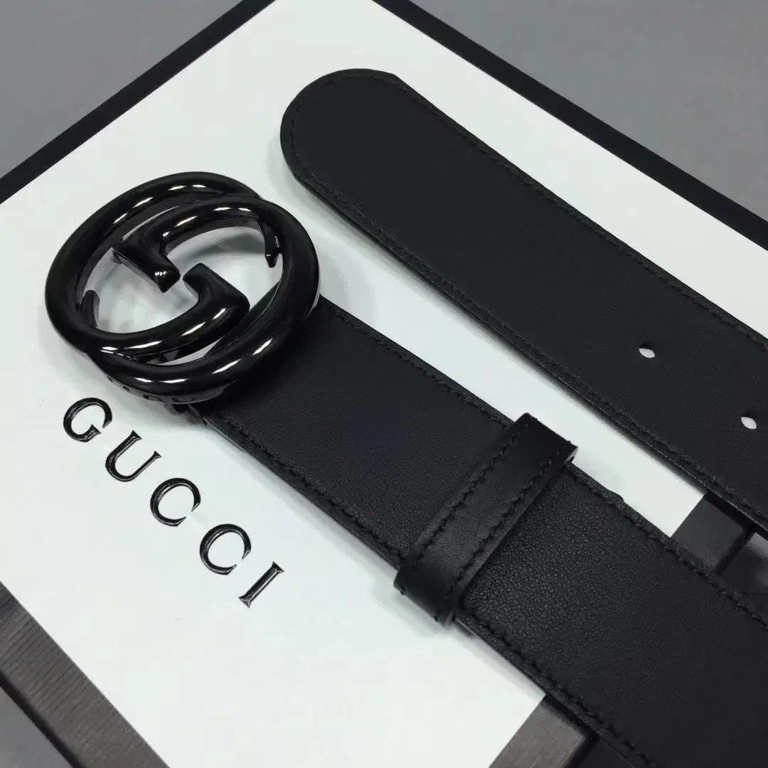 구찌 라이튼GUCCI Rhyton올 블랙 가죽 벨트