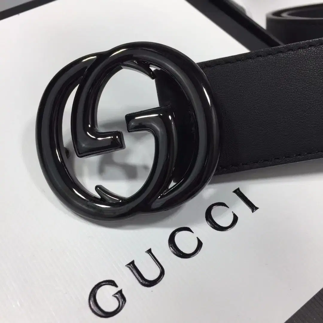 구찌 라이튼GUCCI Rhyton올 블랙 가죽 벨트