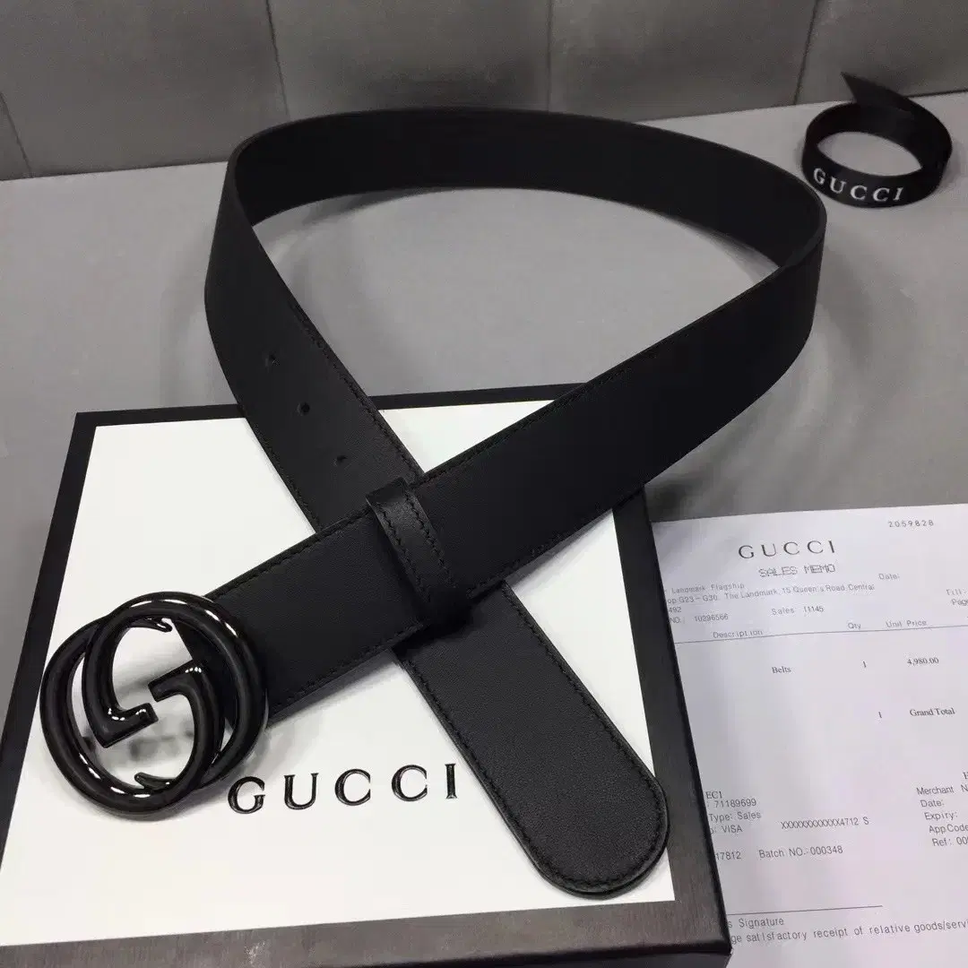 구찌 라이튼GUCCI Rhyton올 블랙 가죽 벨트