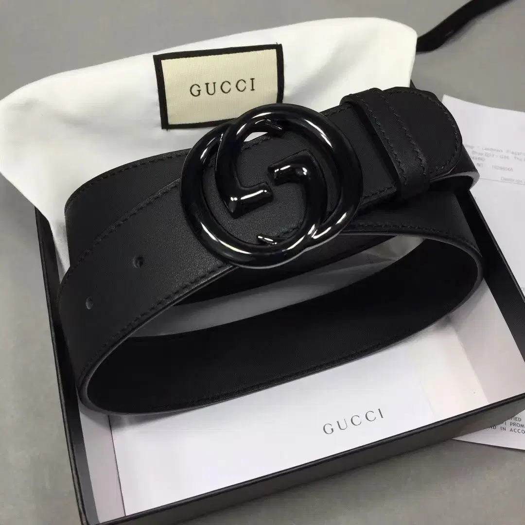 구찌 라이튼GUCCI Rhyton올 블랙 가죽 벨트