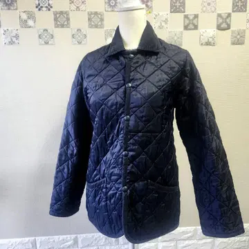 [새상품급]LAVENHAM 충전솜 퀼팅 자켓 하프코트 네이비38