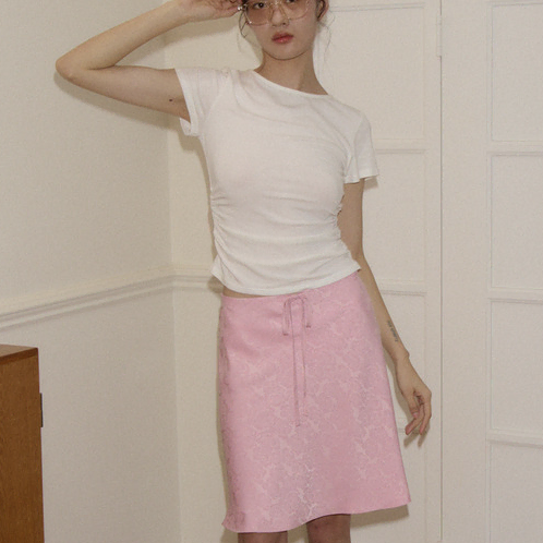 살롱드욘 Retro Satin Skirt_ Pink 스커트 자카드 패턴