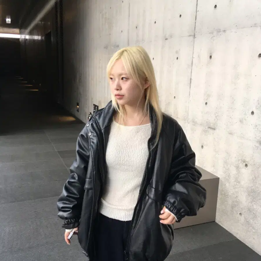 아워캐비넷 leather shell jacket 레더자켓 가죽패딩