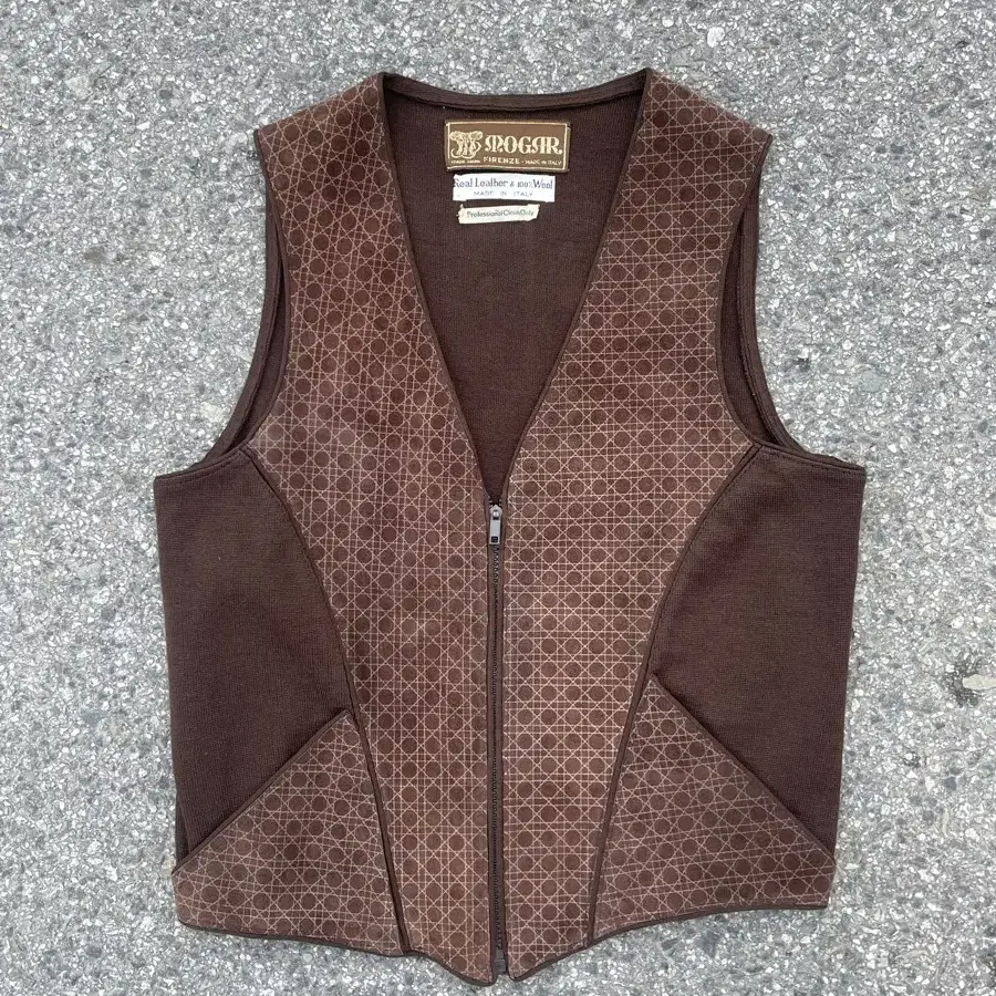 Real Leather Wool check Vest