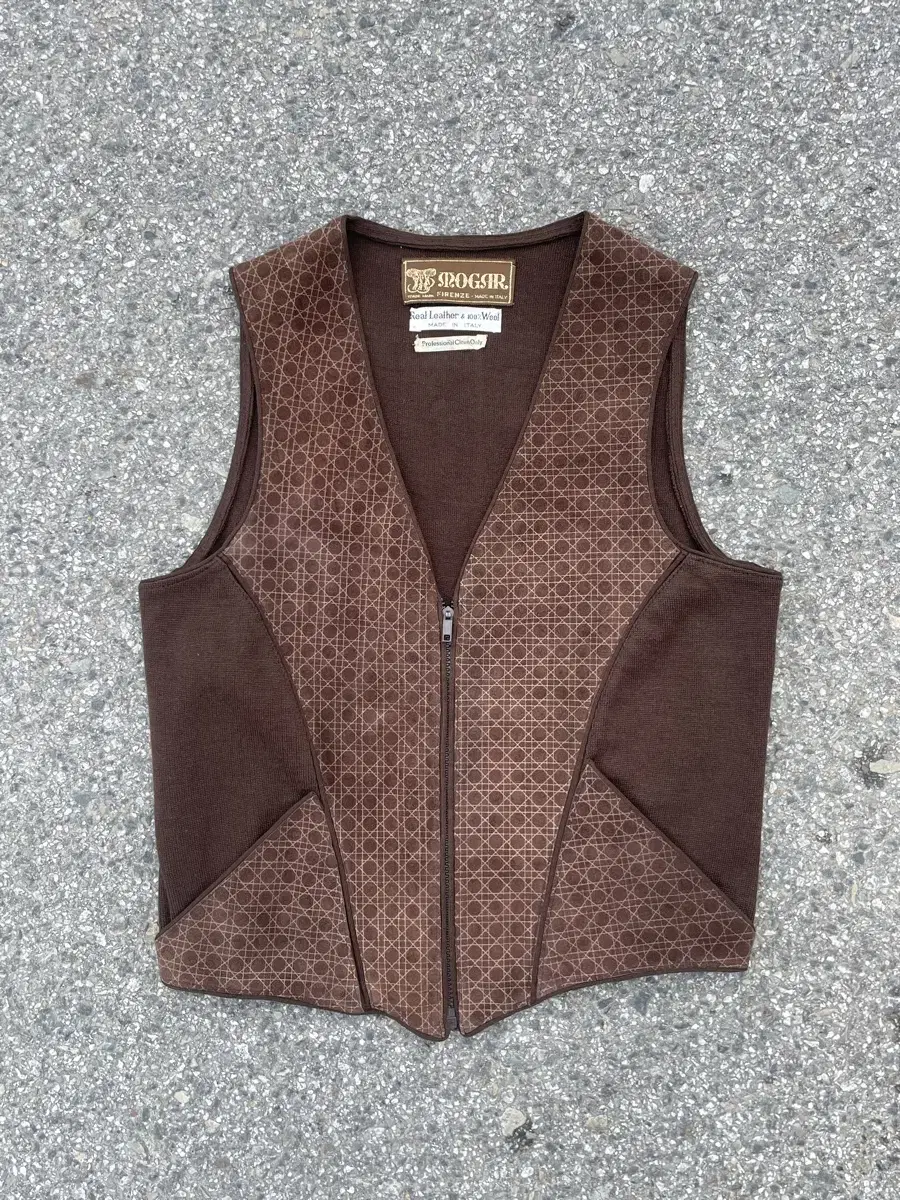 Real Leather Wool check Vest