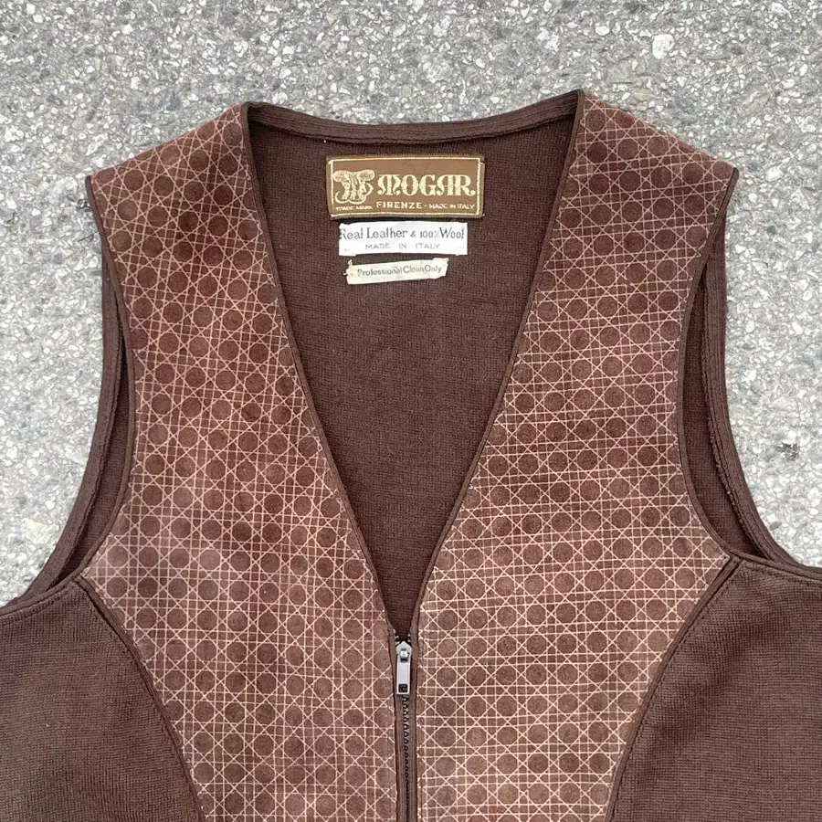 Real Leather Wool check Vest