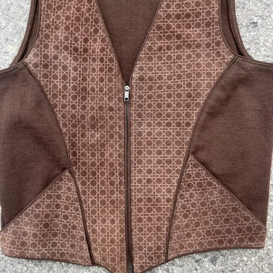 Real Leather Wool check Vest