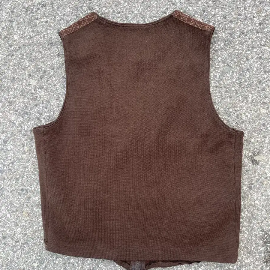 Real Leather Wool check Vest