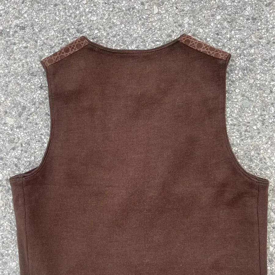 Real Leather Wool check Vest