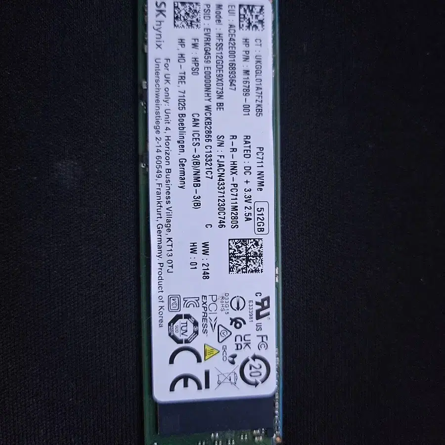 sk 하이닉스 pc711 512gb ssd nvme