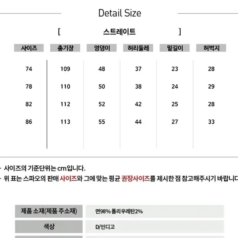 (균일가) 스파오 슬림스트레이트 데님 34 35