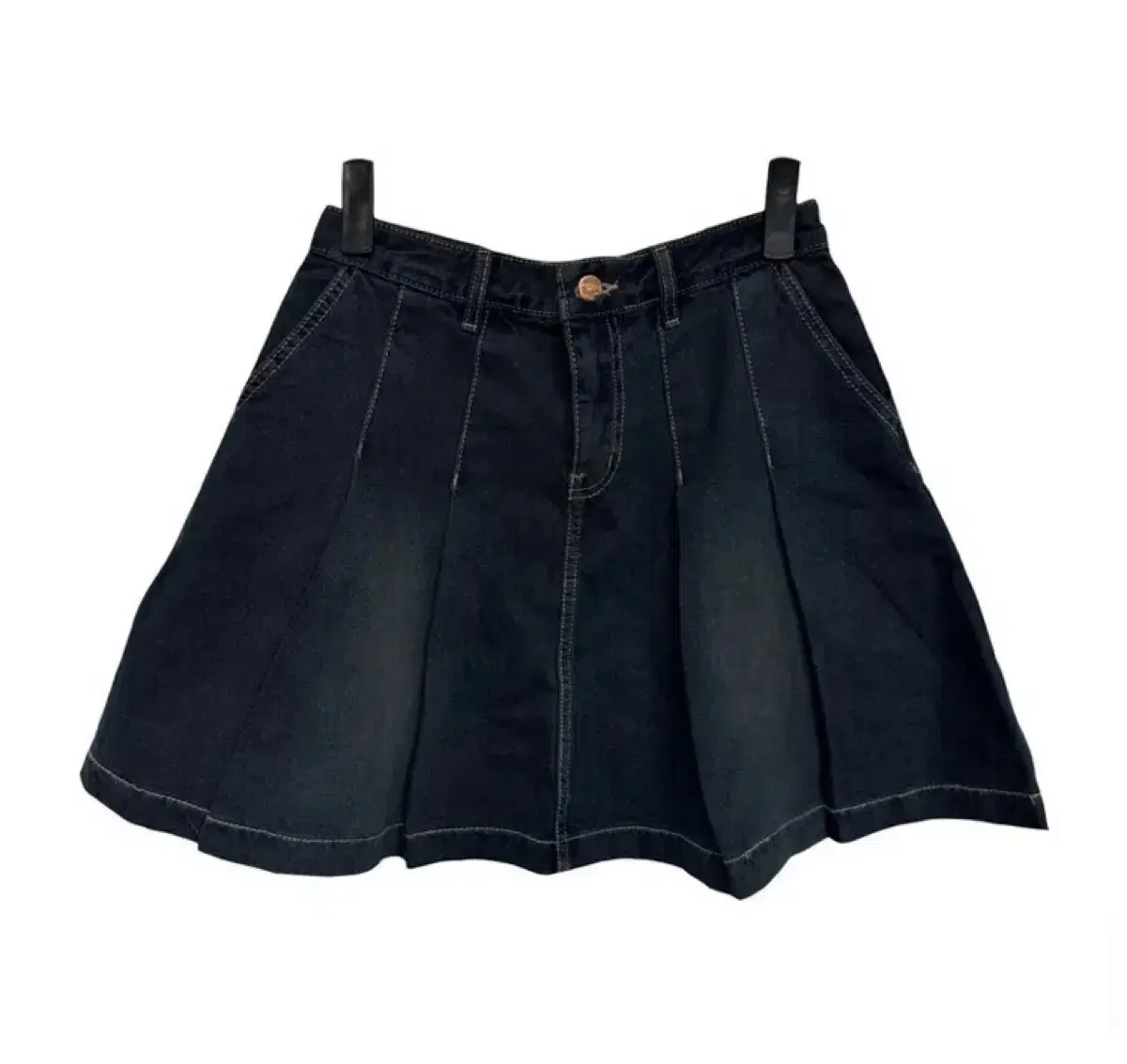 Abby Kiddo Dark Tennis Midi Pleated Denim Skirt Jin Blue