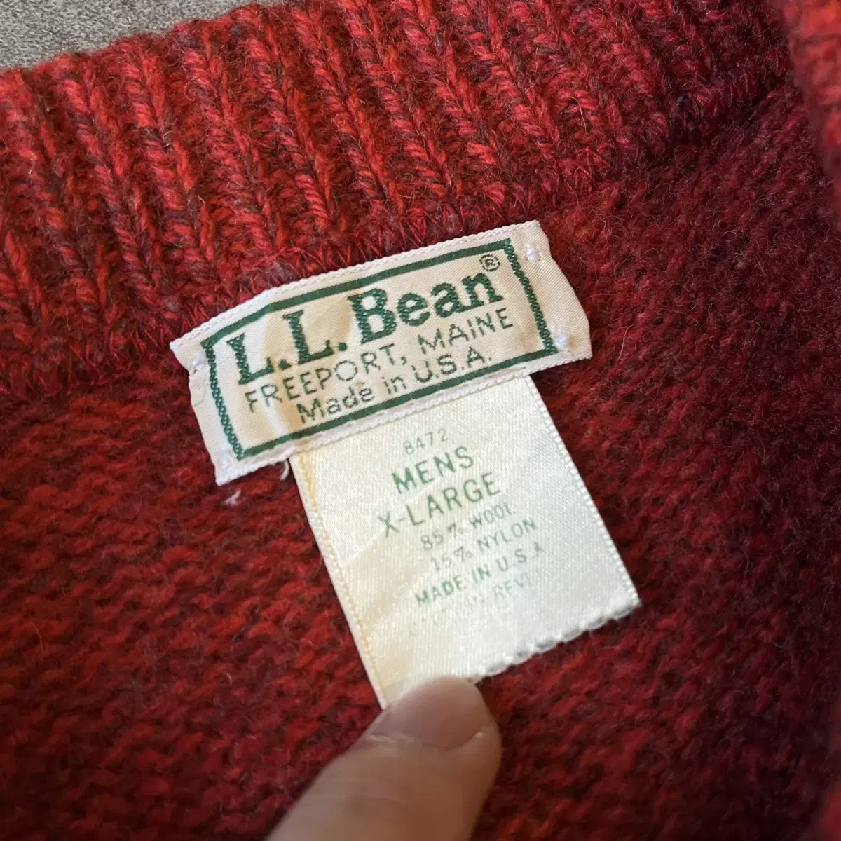 80년대 L.L.bean 미국 생산 엘엘빈 다홍색 울 니트