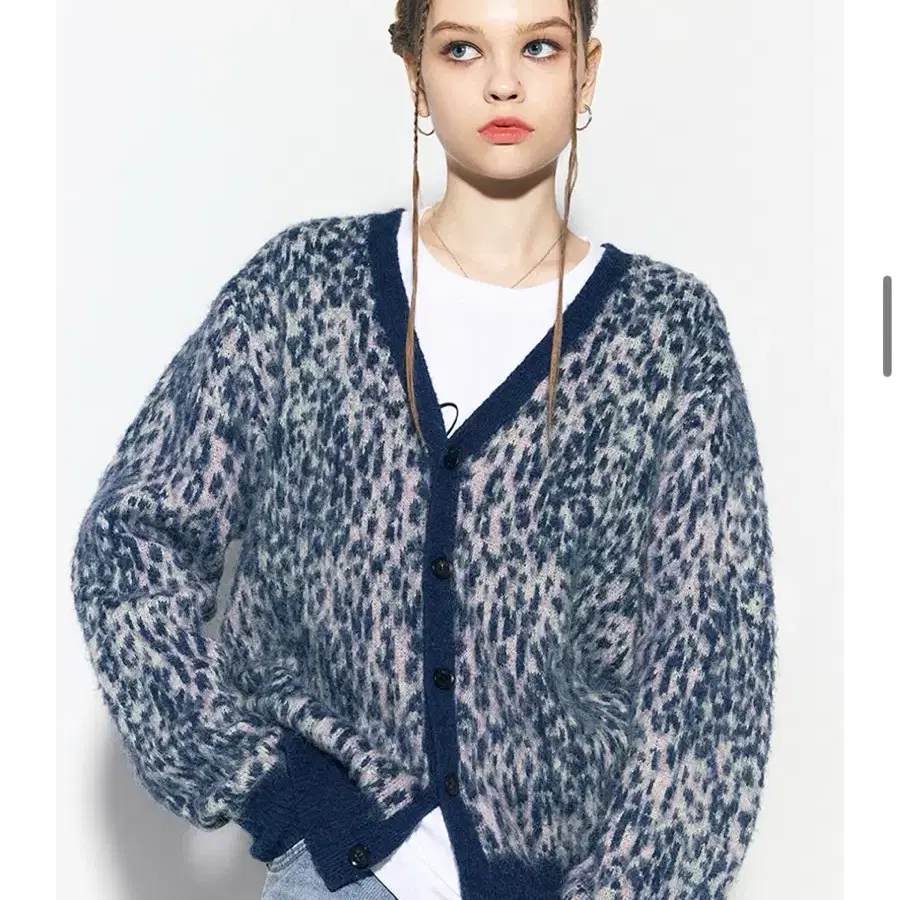 AS IF CALIE LEOPARD KNIT CARDIGAN NAVY