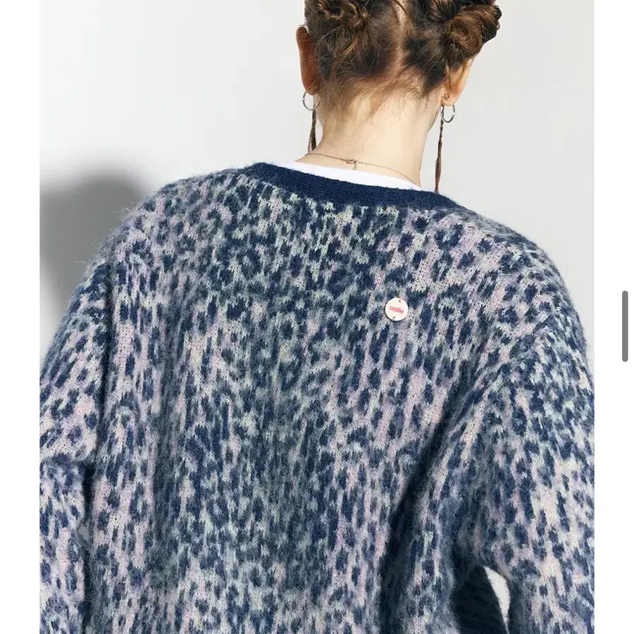 AS IF CALIE LEOPARD KNIT CARDIGAN NAVY