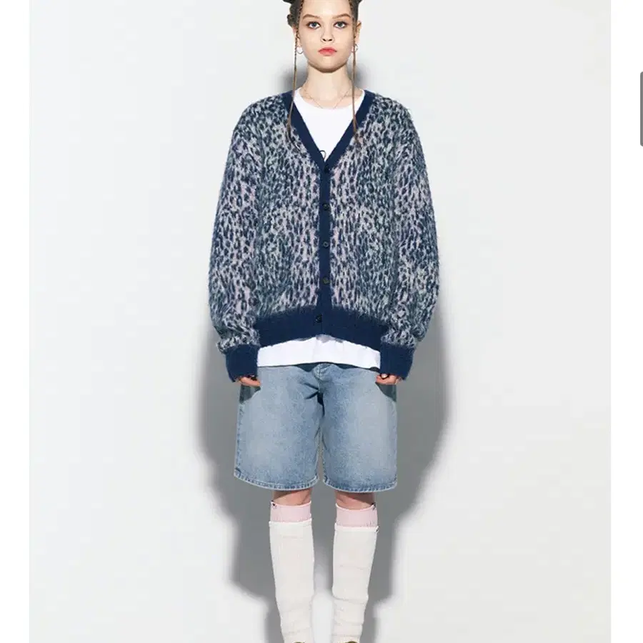 AS IF CALIE LEOPARD KNIT CARDIGAN NAVY