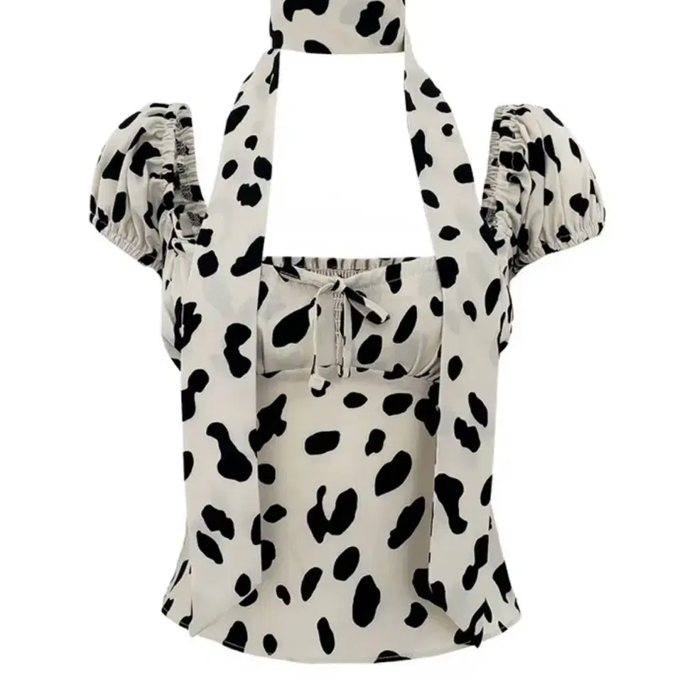 루루서울 크롭 탑 초커 블라우스 Dalmatian Scarf Top