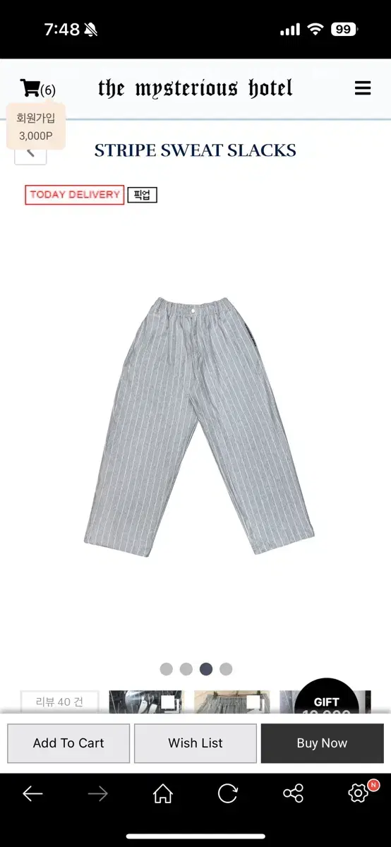 더미스테리어스호텔 STRIPE SWEAT SLACKS 팬츠 그레이