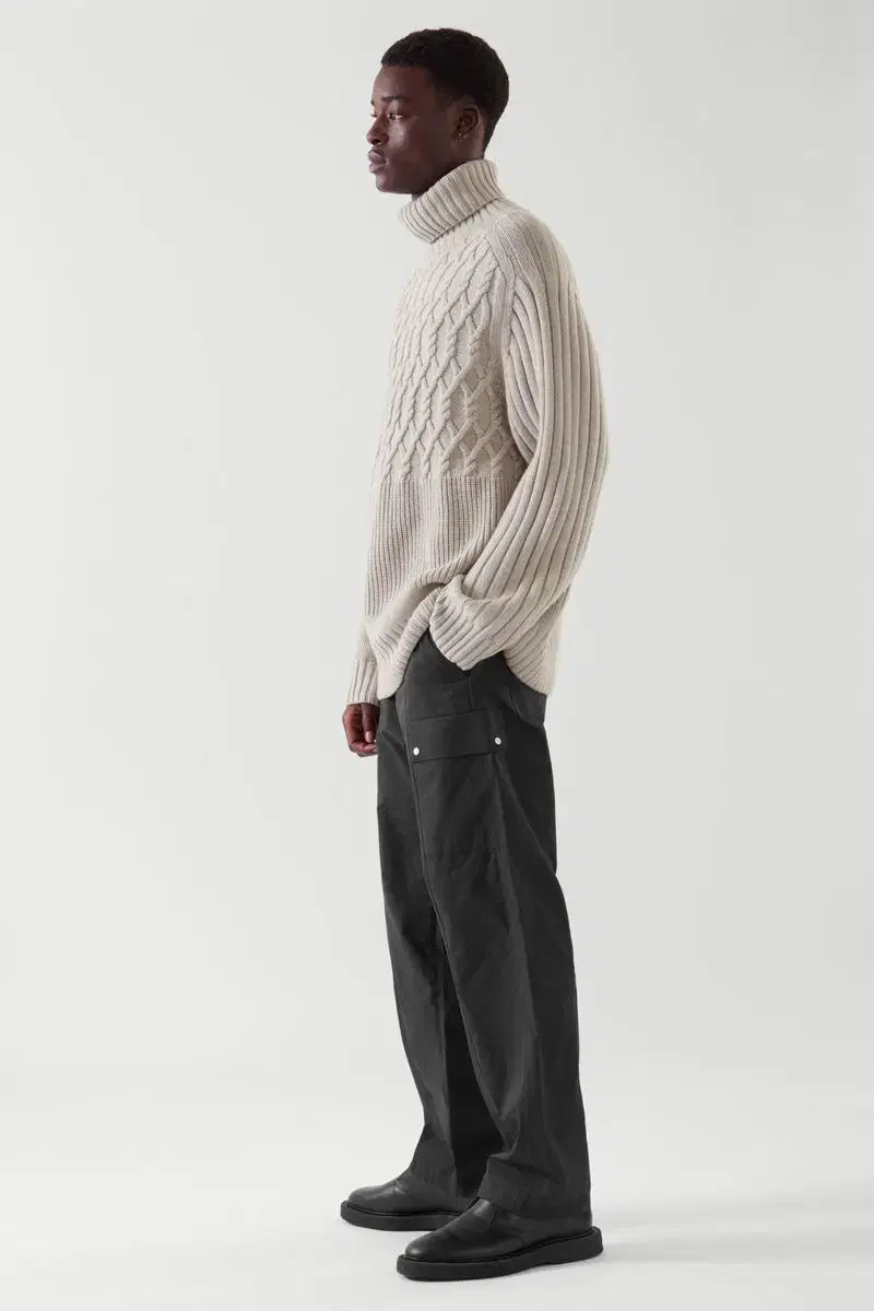 [NEW]L Course Cable Knit Sweater Turtleneck Mo100 Wool Relaxed Fit Fisherman