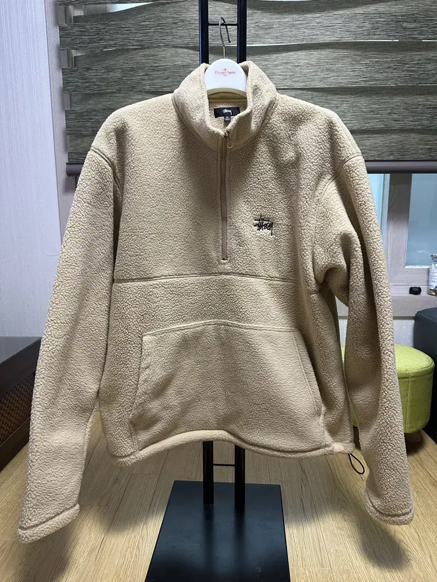 [XL]Stussy pola Fleece Half Zip Mock Neck Beige