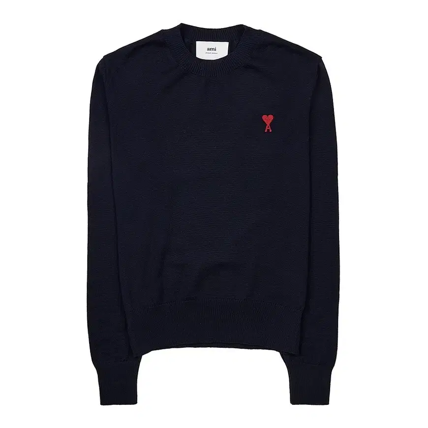 L AMI Army ADC Small Heart Logo Crew Neck Navy Knit Sweater